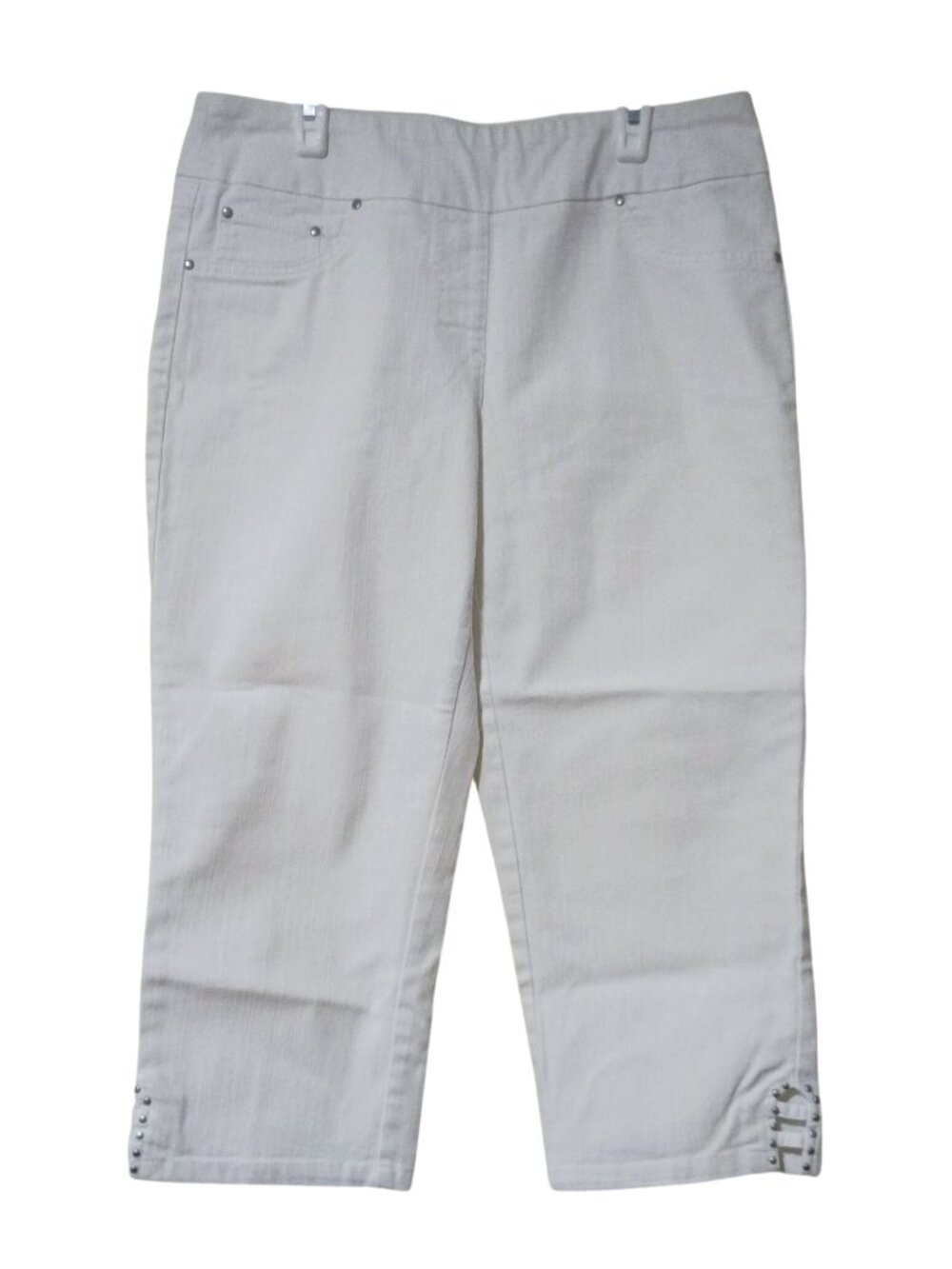 Ruby Rd White Stretch Pull On Capri Pants Studded Hem Women’s Size 6